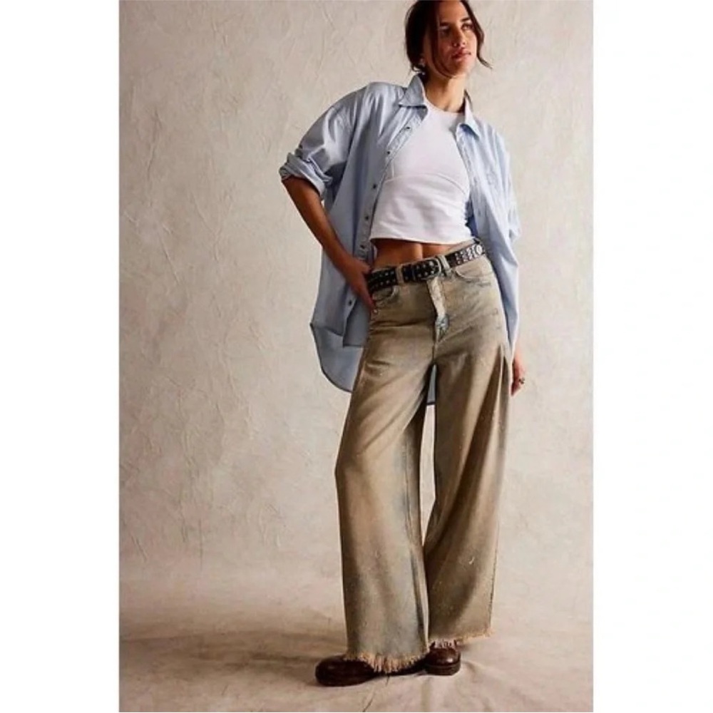 NWT Free People Old West Slouchy Jeans Wide Leg Denim We The Free Blue 29S